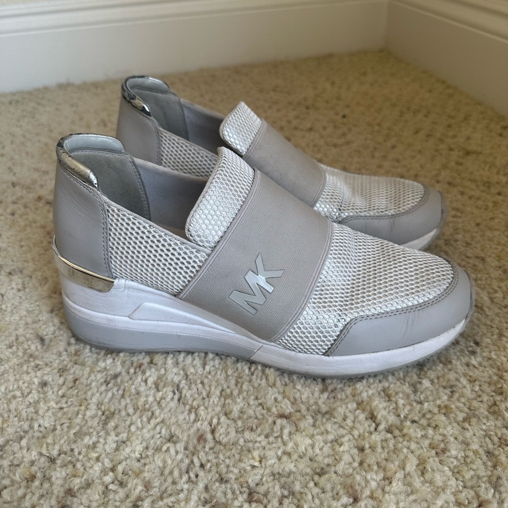Michael Kors Light Gray Slip-On Sneakers Leather Upper Rubber Outsole